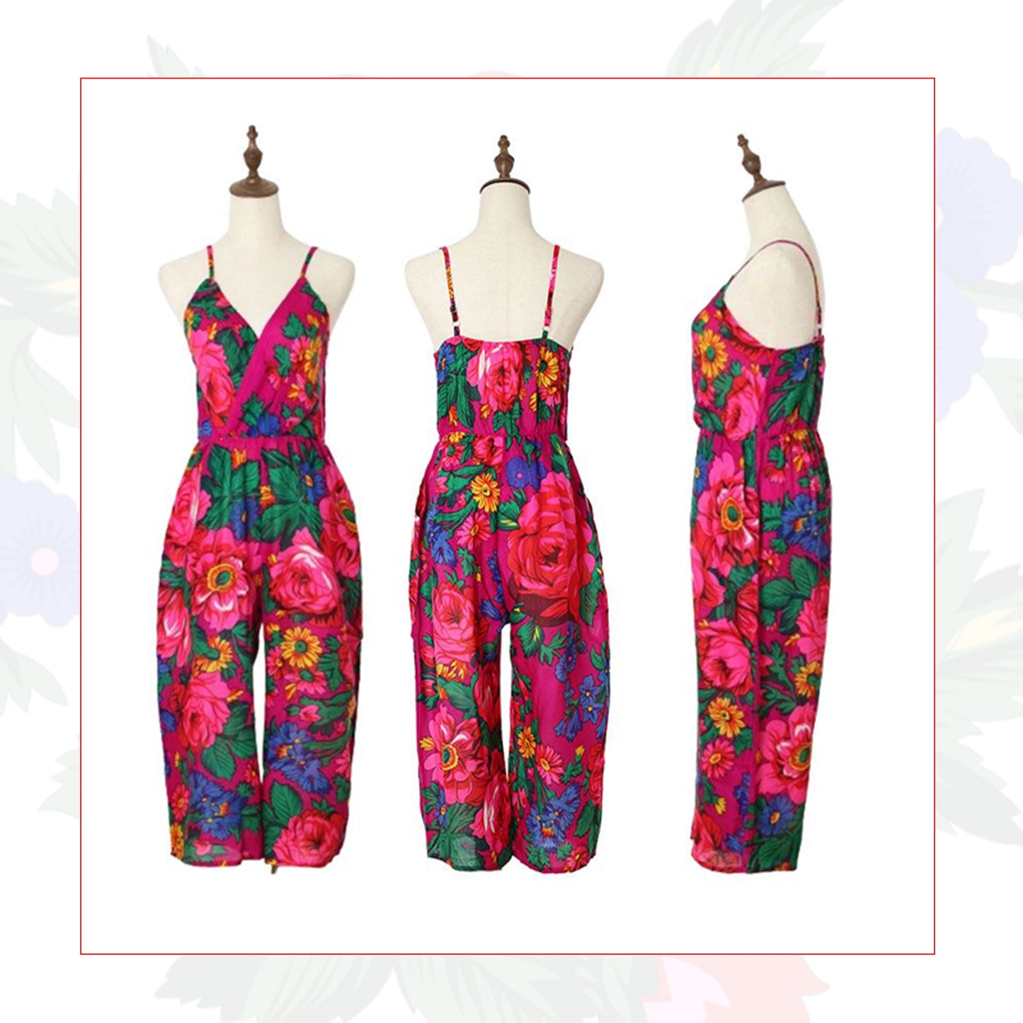 Floral Art Jumpsuit With Spaghetti Straps