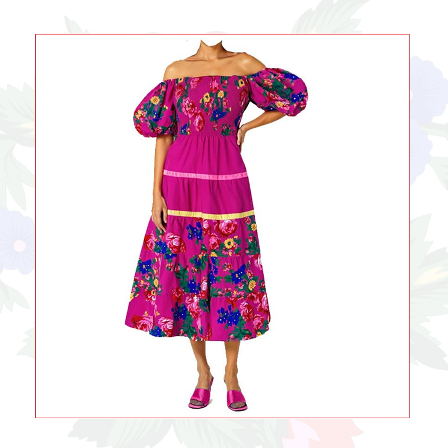 Floral Art Elegant Long Sleeve Dress With Ribbons