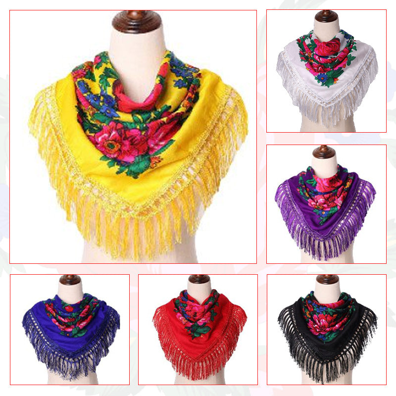 Fringed Non-Metallic Kokum Floral Scarf