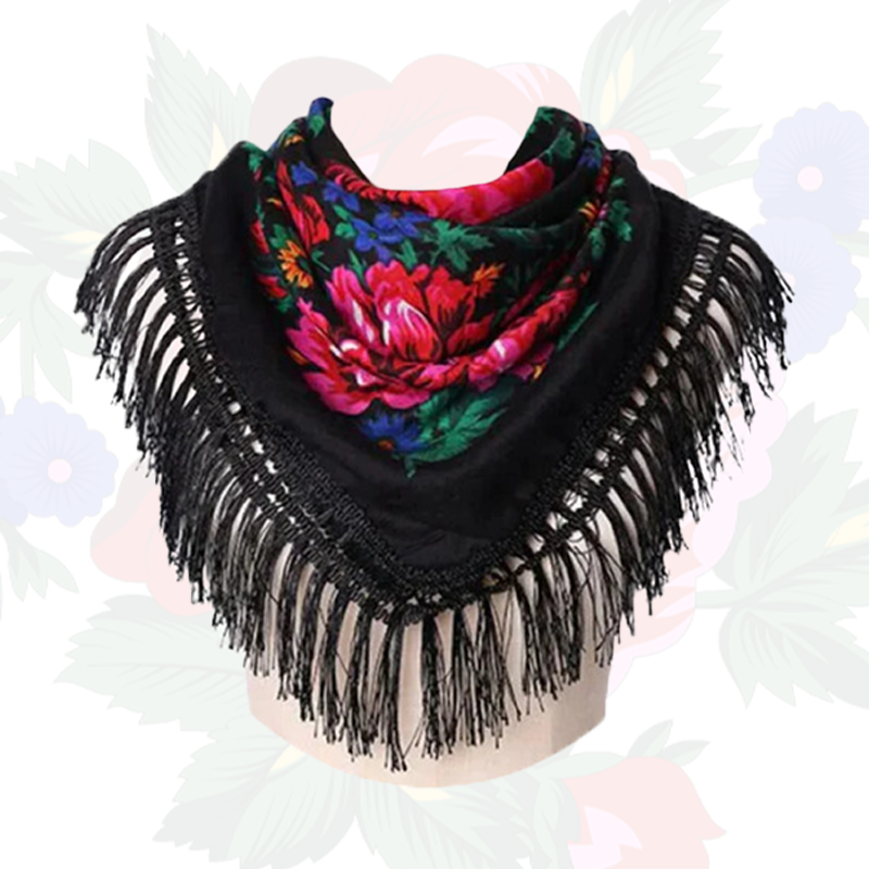 Fringed Metallic Kokum Floral Scarf
