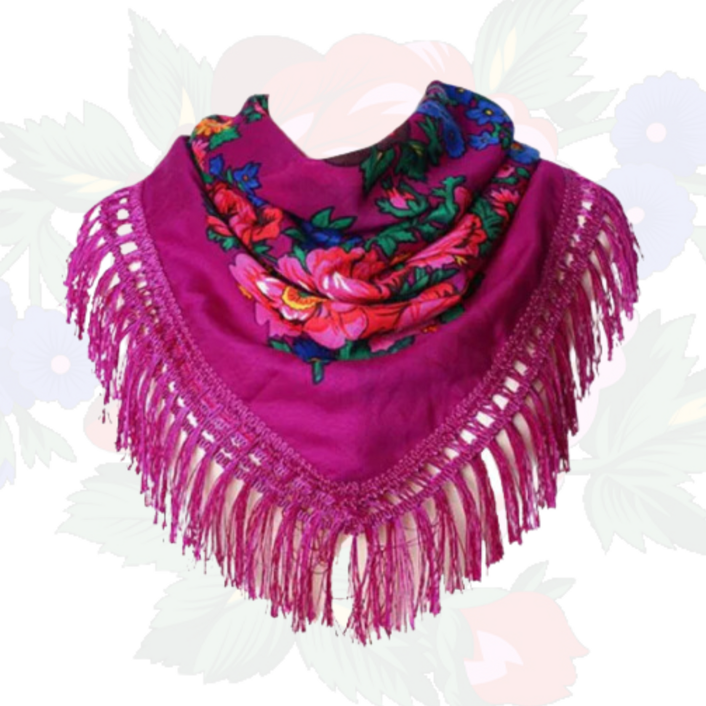 Fringed Non-Metallic Kokum Floral Scarf