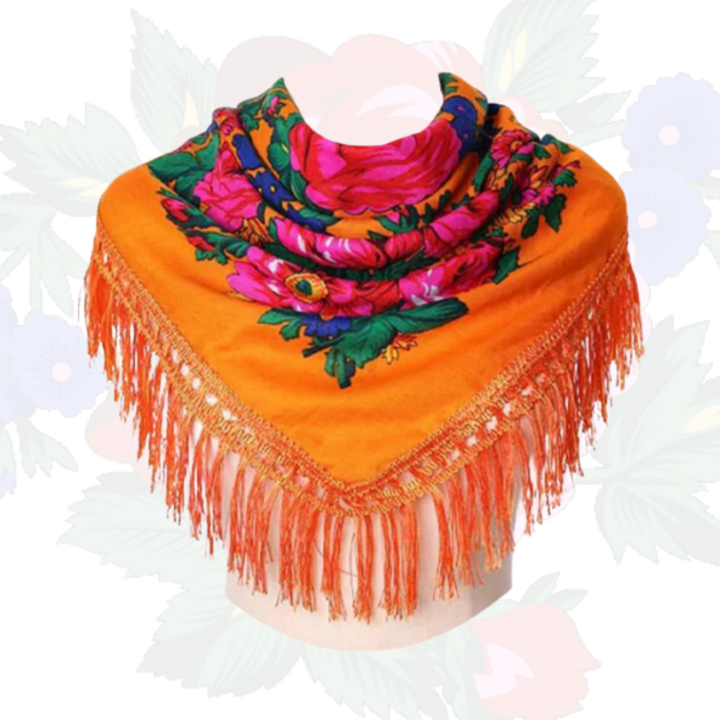 Fringed Non-Metallic Kokum Floral Scarf