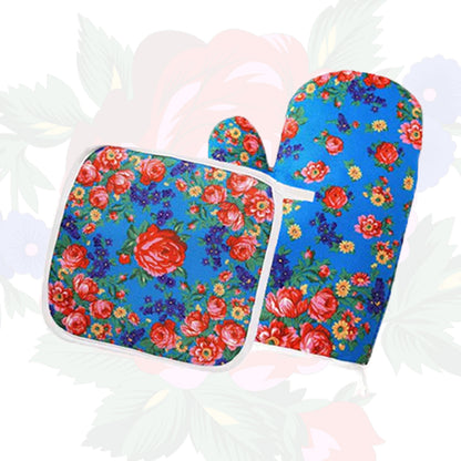 Kokum Floral Oven Mit and Pot Holder Set